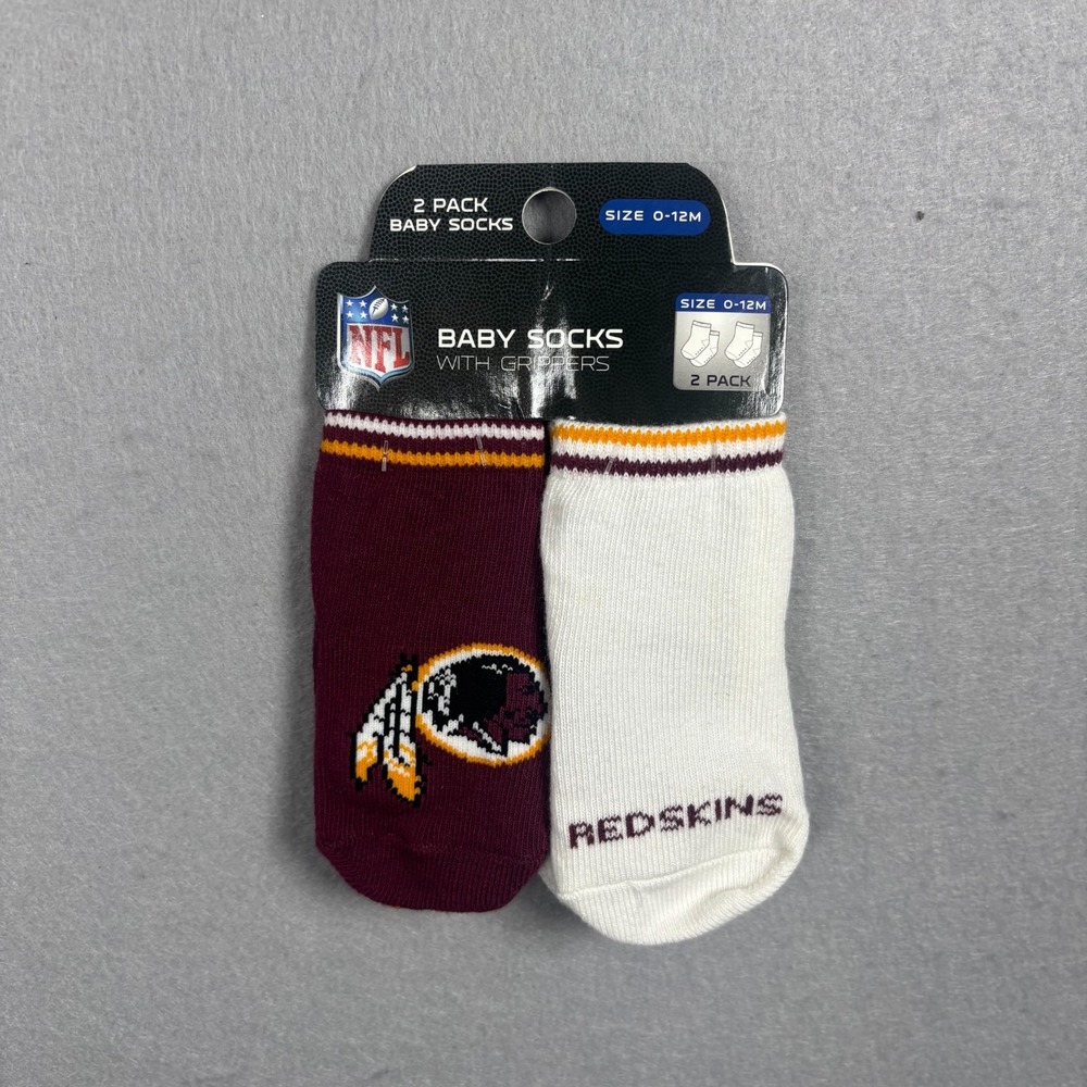 New NFL Washington Redskins Baby Socks 2 Pack Grippers Burgundy White 0-12M